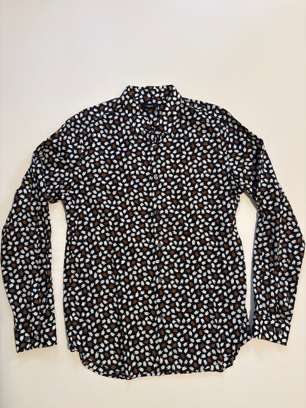 NWOT-THEORY Black, Brown, White Abstract Cotton Long Sleeve Shirt - M